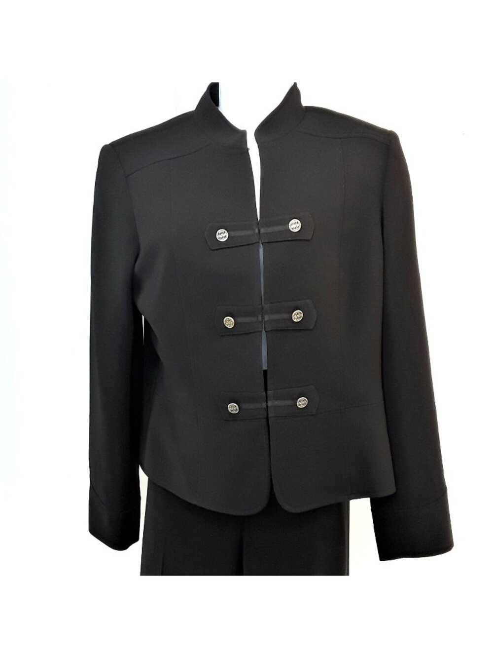 Tahari Arthur Levine Women's Military Band Jacket 2 pc Pant Suit Size 10P Black